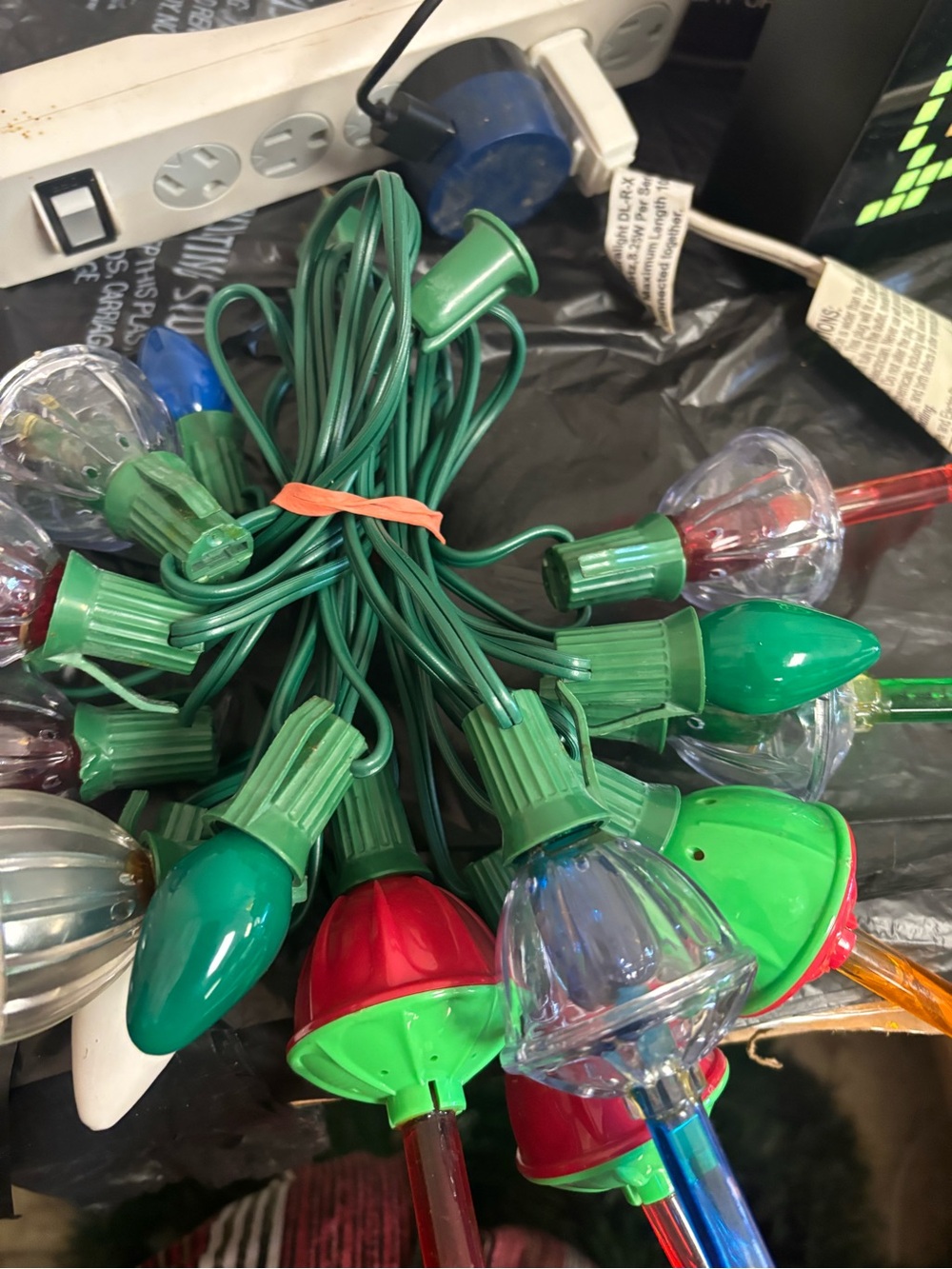 Two strings of vintage Christmas bubble lights